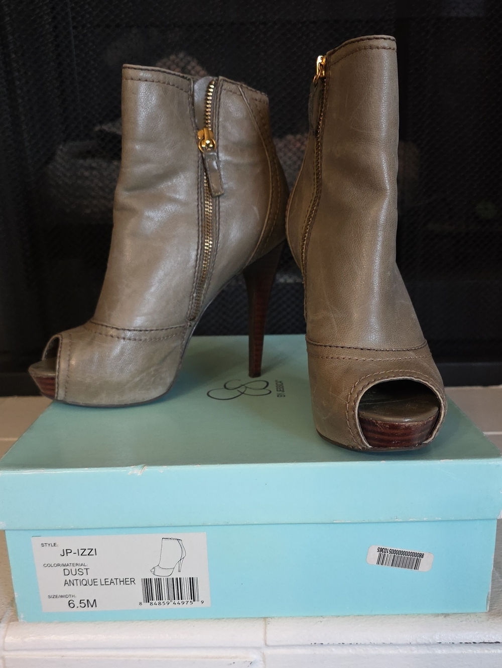 Jessica Simpson Dust Open-Toe Leather Ankle Booties with Gold Zipper